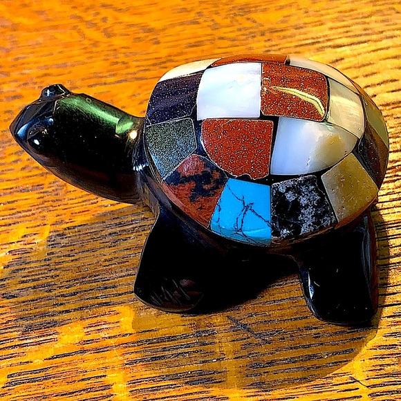 TURTLE BLACK OBSIDIAN CARVED CRYSTAL GOLDEN SANDSTONE MULTIPLE - Picture 2 of 10